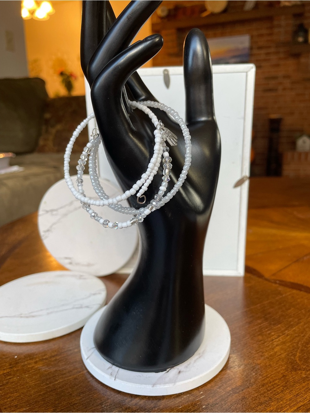 Elegant White Beaded Bangle Bracelets- Women Jewelry
